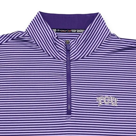 Southern Tide TCU Men's Striped Purple & Lavender Quarter Zip Size Medium - Picture 2 of 6